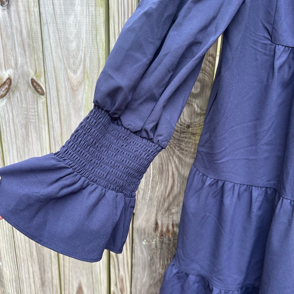 TUCKERNUCK POMANDER PLACE Navy Blue Poplin Tiered Dress Women’s XL - Picture 5 of 15